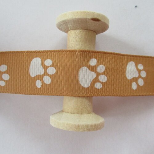 2 mètres de ruban gros grain 20 mm empreinte patte de chat blanche sur fond marron - 2445576