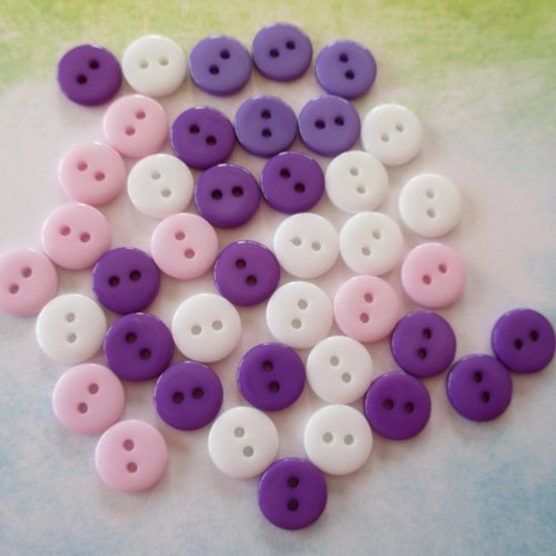 40 petits boutons plastique multicolore tons mauve rose - 10 x 2 mm - 2541302