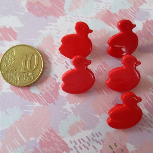5 boutons plastique sur pied en forme de canard rouge - 17 x 14 x 7  mm - 2543157
