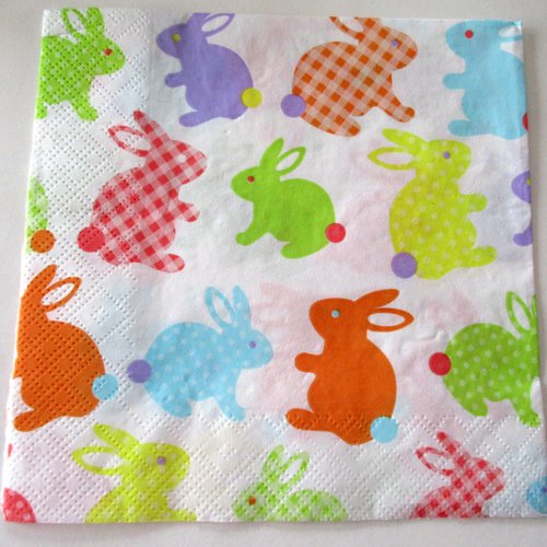 3 serviettes en papier décor lapins multicolores - 33 x 33 cm 2 plis  2614335 
