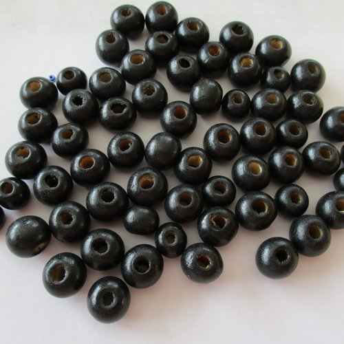45 perles en bois rondes et noires - 10 et 12 mm - 9304254