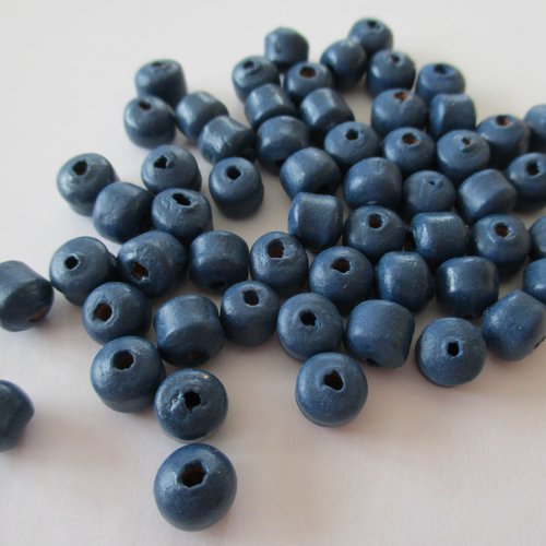 50 perles en bois cylindriques de couleur  bleu - 5 x 6 mm - 9304258