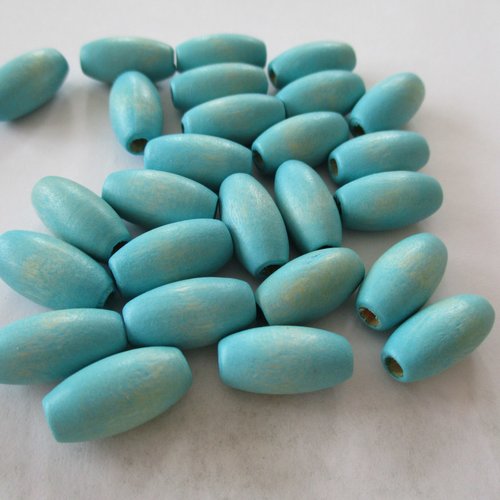 20 perles en bois de forme ovale de couleur bleu clair - 15 x 8 mm - 3304260