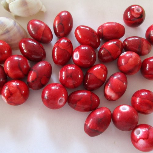 20 perles plastiques rouge marbré - 3396041