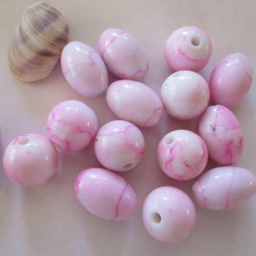 10 perles plastiques roses marbrées - 3396040