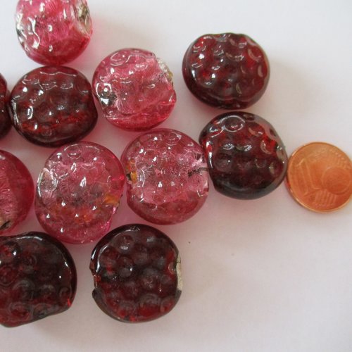 10 perles en verre de couleur rose et rouge - 21 mm - 2800503