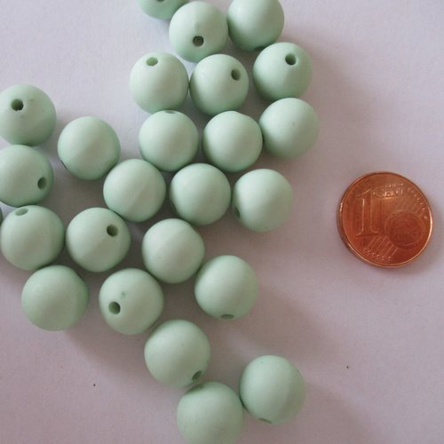 10 perles en plastique ronde vert pâle et mate- 10 mm  - 2800507
