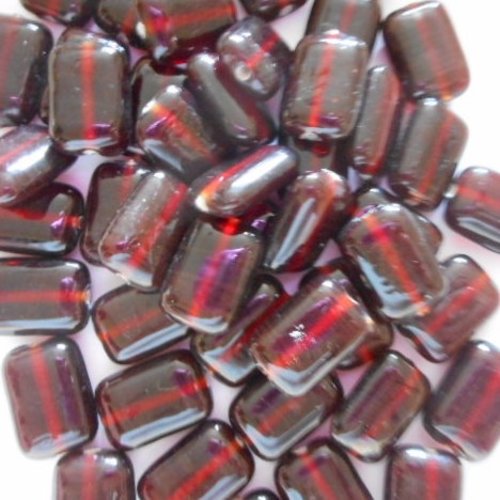 50 perles en verre rouge foncé à trait rouge - 18 mm  - 2802195