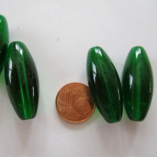 Vendu 4 perles olives vertes en verre - 30 x 12 mm - 2849608