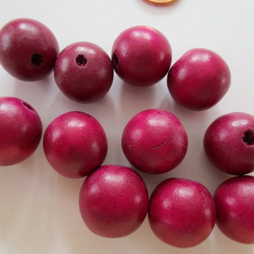 10 perles ronde en bois prune - 15 mm - 2849611