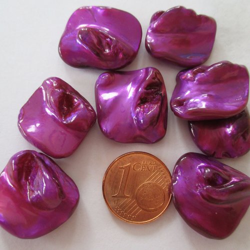 5 perles biscornues mauves nacré en verre - entre 16 et 19 mm - 4535683