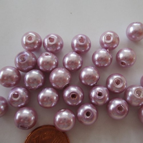 30 perles en verre de couleur mauve clair - 8 mm - 2849617