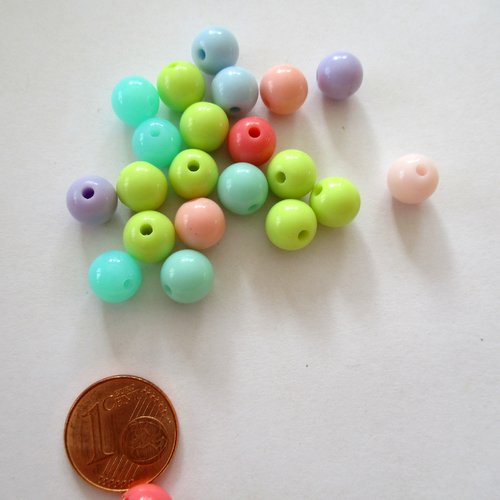 20 perles rondes en plastique couleur pastel - ø 8 mm - 2858339