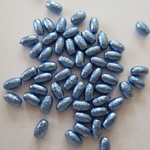 50 petites perles ovales en plastique à effet métalliques bleues - ø 4 mm- 2858345