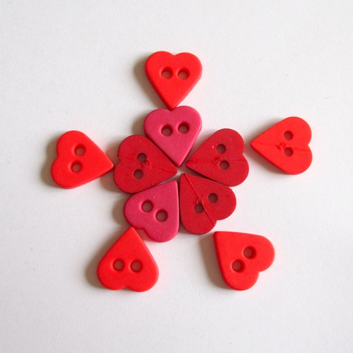 Lot de 10 boutons cœurs rouges -12.2  mm - 4625000
