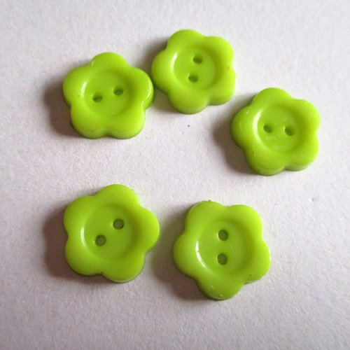 5 boutons plastique vert en forme de fleur 13.5 x 2.5 mm -  3068196