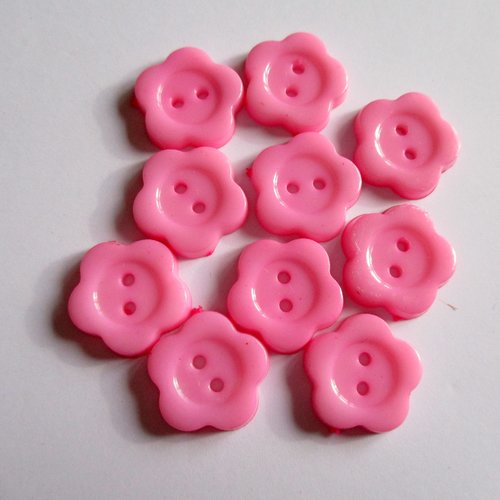10 boutons plastique rose en forme de fleur 13.5 x 2.5 mm -  3068200