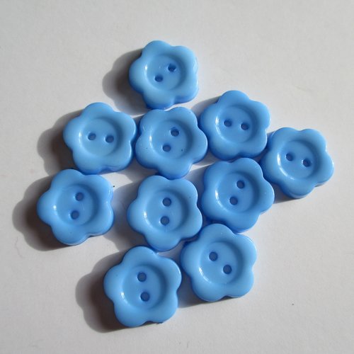 10 boutons plastique bleu en forme de fleur 13.5 x 2.5 mm -  3068202
