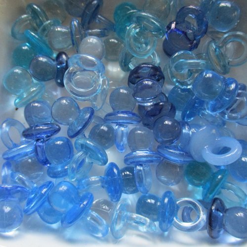 Lot de 10 tétines de couleur bleue transparent en mélange de teintes  - taille 20.5 x 12 mm - 3122247