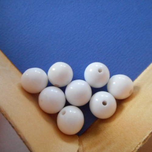 8 perles plastique de couleur blanche  - 12 mm - 9059393