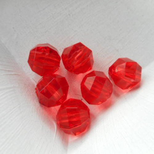 6 perles plastique transparente rouge  - 12 mm - 8687262