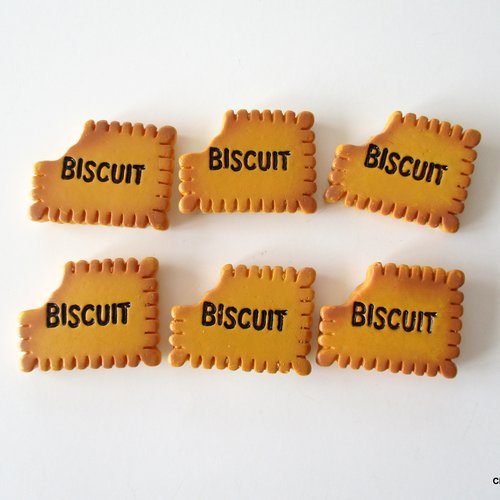 6 petits biscuits gâteaux croqués a coller en résine imitation biscuit - 21 mm - 4565868