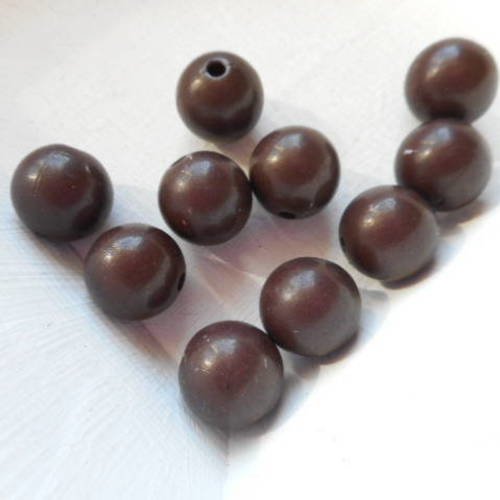 10 perles  plastique de couleur marron - 12 mm - 8540624