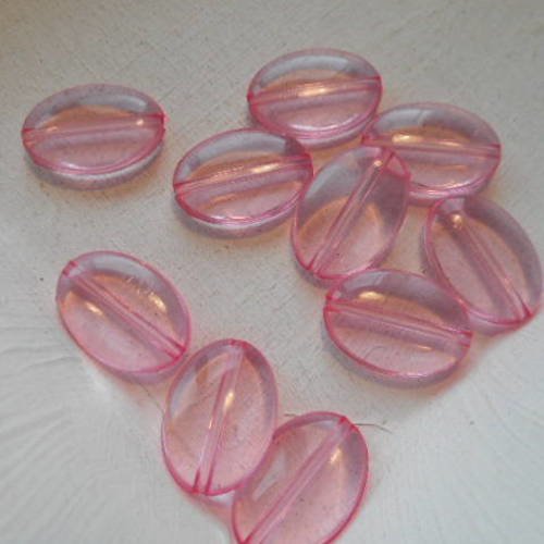 10 perles  plastique ovale transparentes de couleur rose  - 16 mm - 7952059