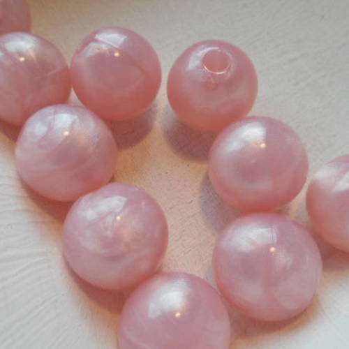 10 perles  plastique de couleur rose  - 15 mm - 7952041