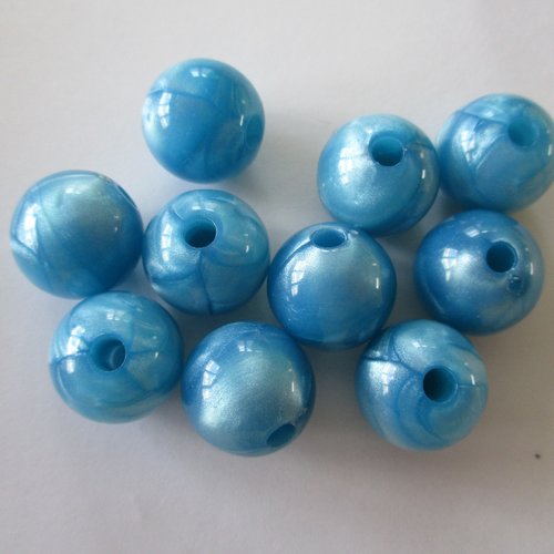 10 perles  plastique de couleur bleu  - 15 mm - 3460762