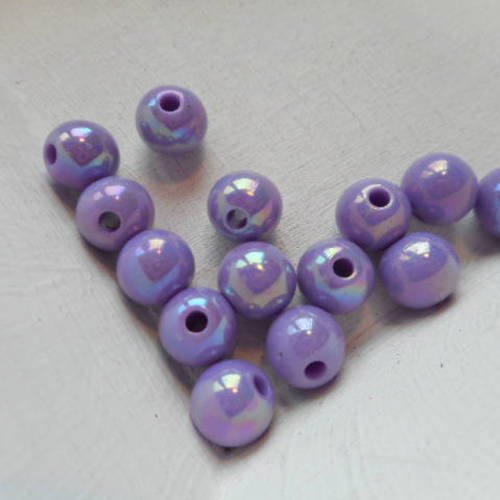 14 perles  plastique de couleur mauve a reflets - 8 mm - 7951947