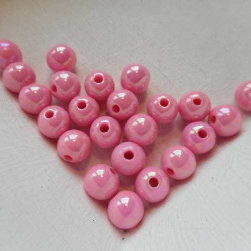 20 perles  plastique de couleur rose a reflets - 8 mm - 7951941