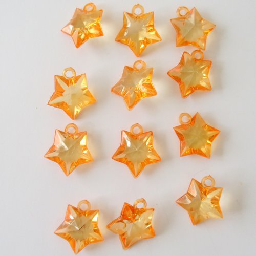 12 breloques en plastique en forme d'étoile de couleur orange - 16 x 6 mm - 4622942