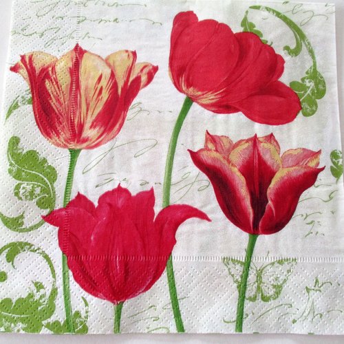3 serviettes en papier avec  dessin de tulipes - 33 x 33 cm 3 plis