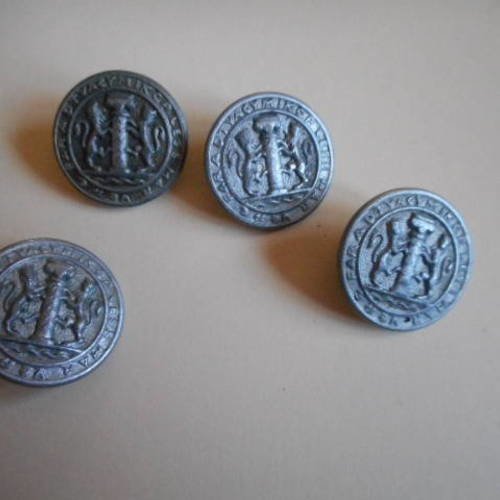 4 boutons métallique sur pied gris mate avec un dessin de deux lion entourant un poteau - 22 mm - 089 gm