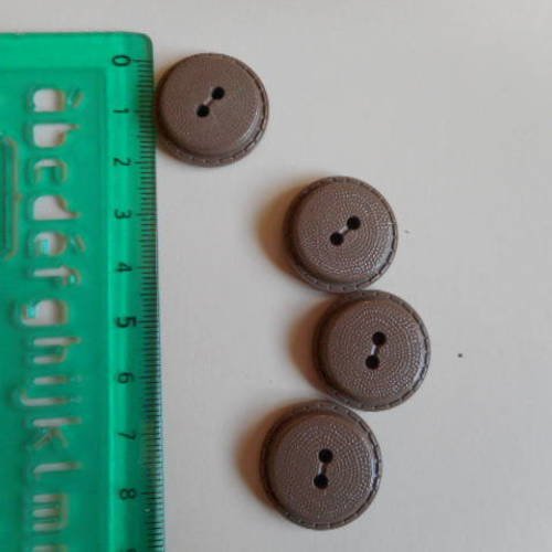5 boutons plats 2 trous en plastique de couleur beige foncé - 22 mm - 093 gm