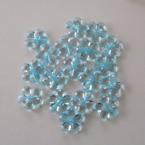 18 perles plastiques transparentes en forme de fleur bleue - 20 mm - 3465899