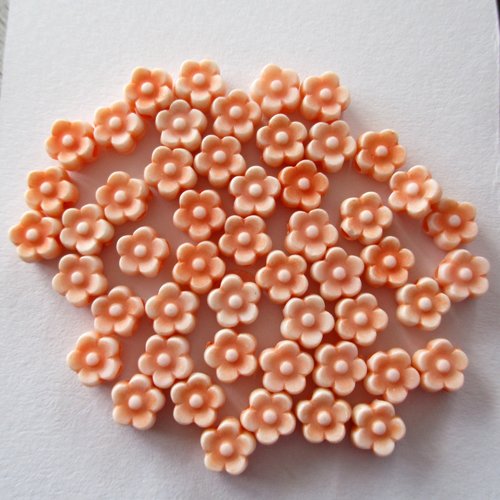 45 petites perles en plastique en forme de fleur orange - 6.5  mm - 3478101