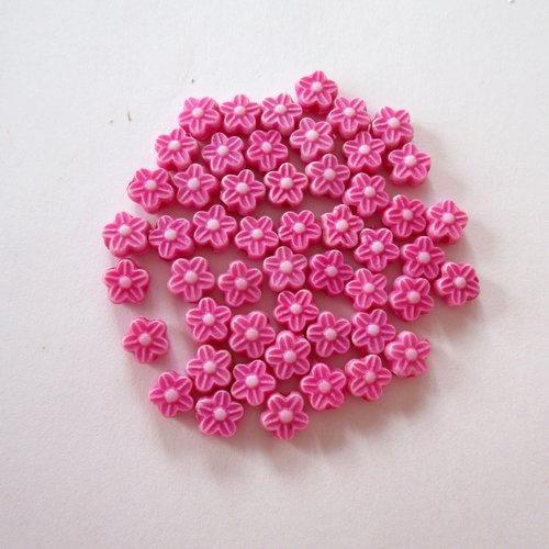 45 petites perles en plastique en forme de fleur fuchsia - 6.5  mm - 3478102
