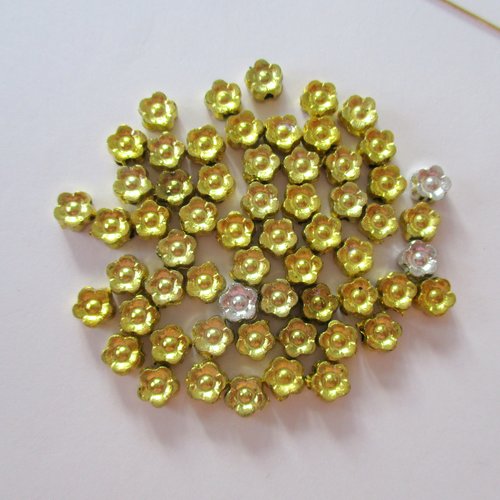 50 petites perles en plastique en forme de fleur dorée et argent - 6.5  mm - 3478105