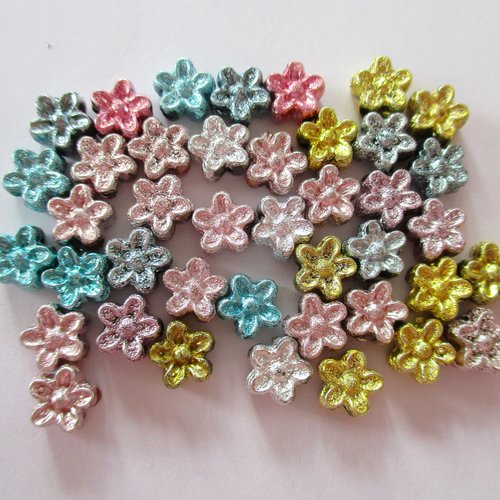 40 perles en plastique en forme de fleur de plusieurs couleurs - 7  mm - 3478106