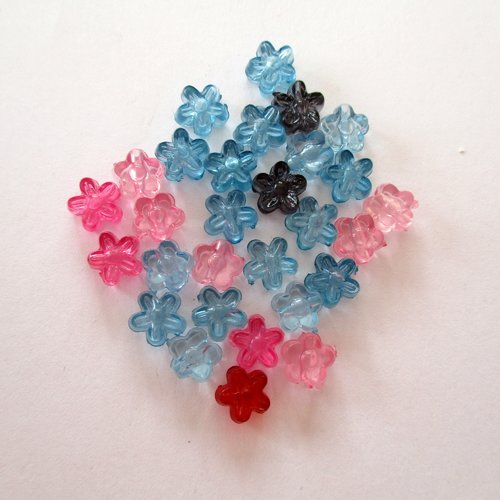 25 perles en plastique transparent en forme de fleur de plusieurs couleurs - 7  mm - 3478108