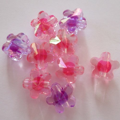 8 perles fleurs transparentes et rose ou mauve - 3478111