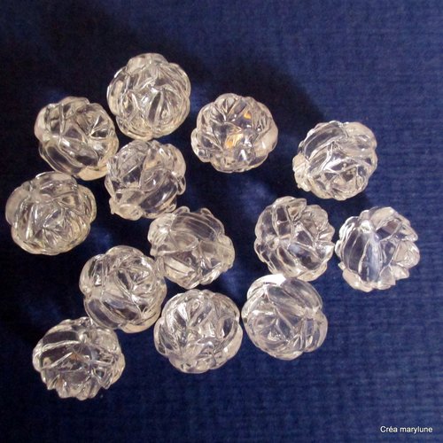 12 perles plastiques fleurs transparente blanc - 3478113
