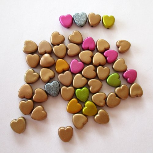 45 perles plastiques en forme de cœur en mélange de couleurs - 3493965