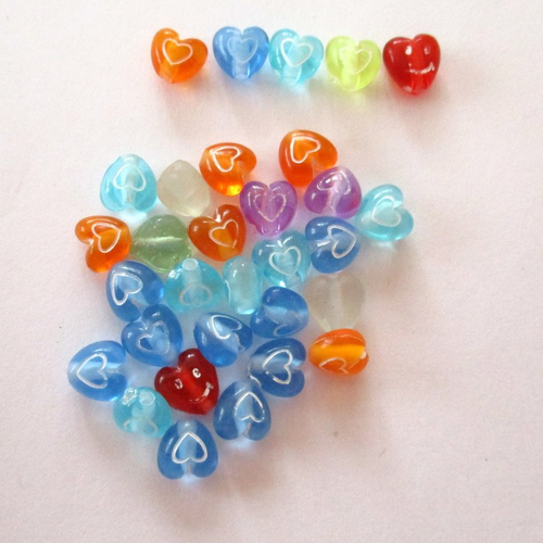 30 perles plastiques en forme de cœur en mélange de couleurs - 3493966
