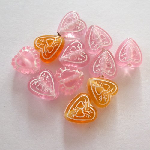 10 perles plastiques en forme de cœur en mélange de couleurs - 3493967