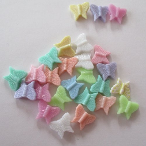 20 perles plastiques papillons multicolores pastel- 3502616