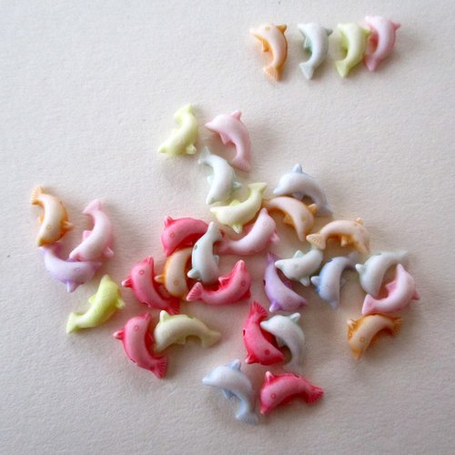 30 perles plastique dauphin multicolore  - 3521252