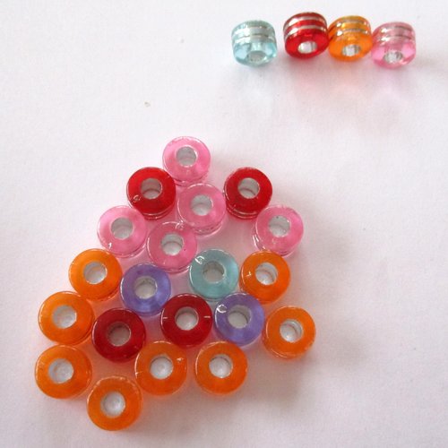 28 perles plastique tube anneau métallisé multicolores - 3543457